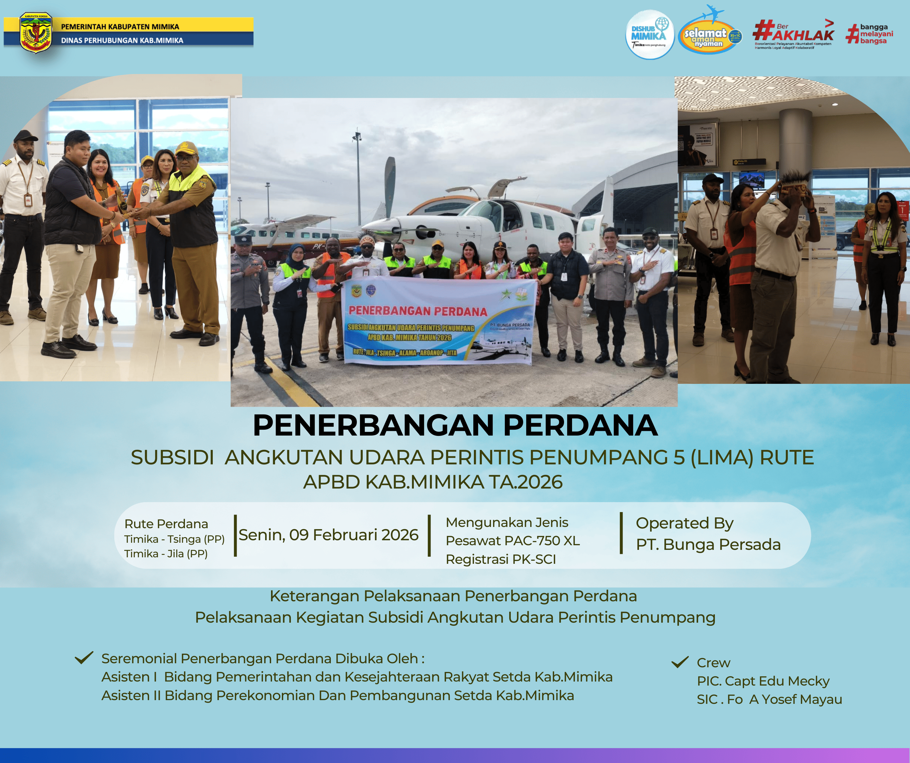 Pelaksanaan Penerbangan Perdana Subsidi Angkutan Perintis Penumpang 5 (Lima) Rute